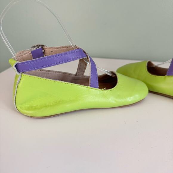 Little Piggies Ballet Flat Kids 4-5Y Green Purple Ankle Buckle Strap Dress Shoes - Picture 11 of 13